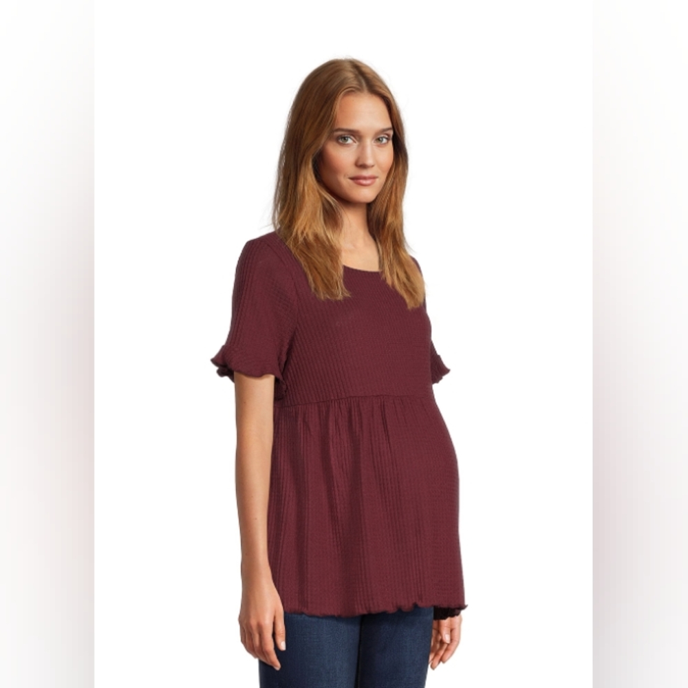 NWT T&T Maternity Short Sleeve Rustic Plum Babydoll Top Sz Small